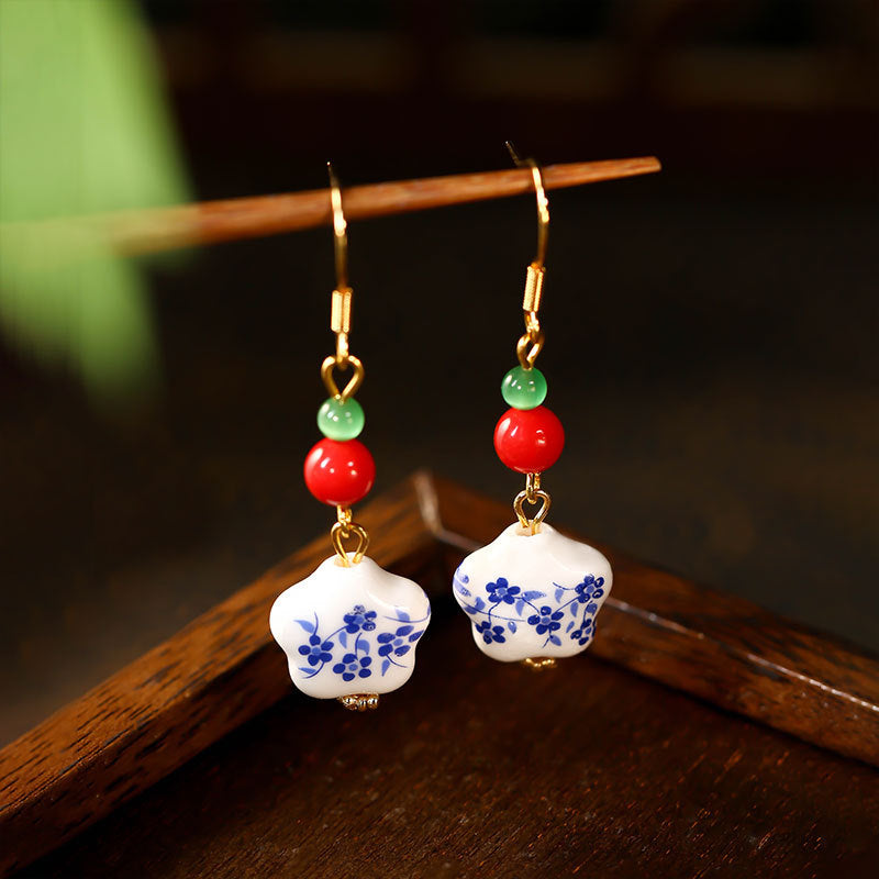 Blue and White Porcelain Hand-made Earrings for Women