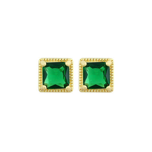 French 925 Silver Emerald Ear Studs for Women