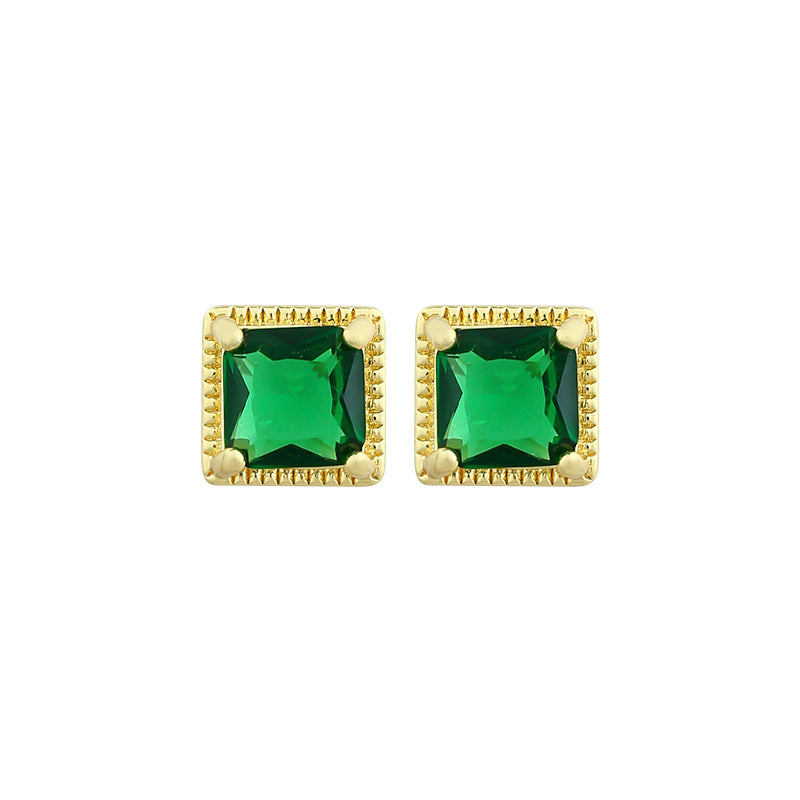 French 925 Silver Emerald Ear Studs for Women