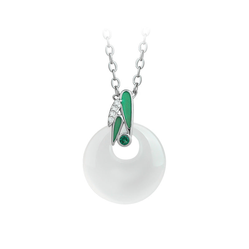 Natural White Chalcedony Bamboo Pendant for Women Clavicle Chain