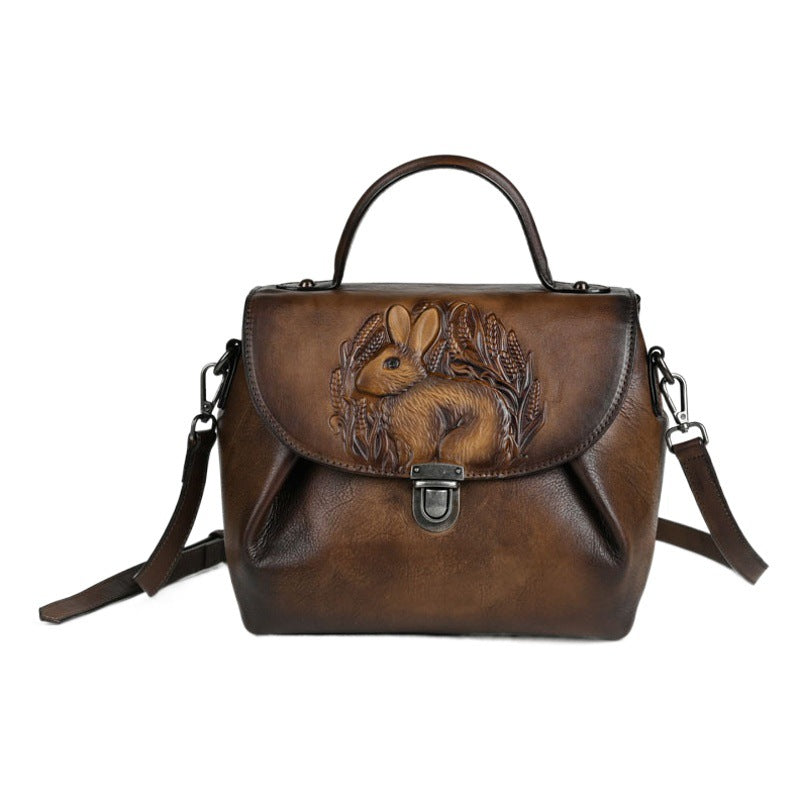 First layer cowhide multi-purpose retro embossed hand-brushed messenger bag