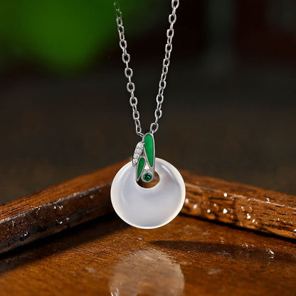 Natural White Chalcedony Bamboo Pendant for Women Clavicle Chain