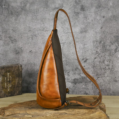 Retro Hand-polished Leather Chest Bag, Shoulder Bag, Three-use Cowhide, Embossed Design