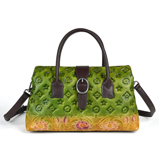 Vegetable Tanned Leather Embossed Handmade Multipurpose Handbag