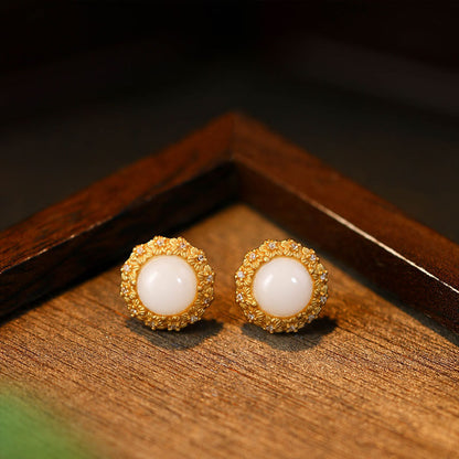 925 Silver Sweet Flower Imitation Jade Earrings
