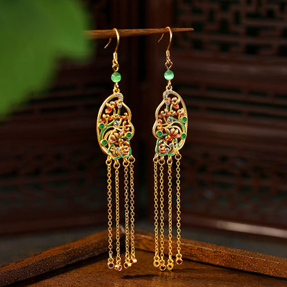 Original Design Enamel Colorful Flowers Brocade Trousers Tassel Earrings for Women