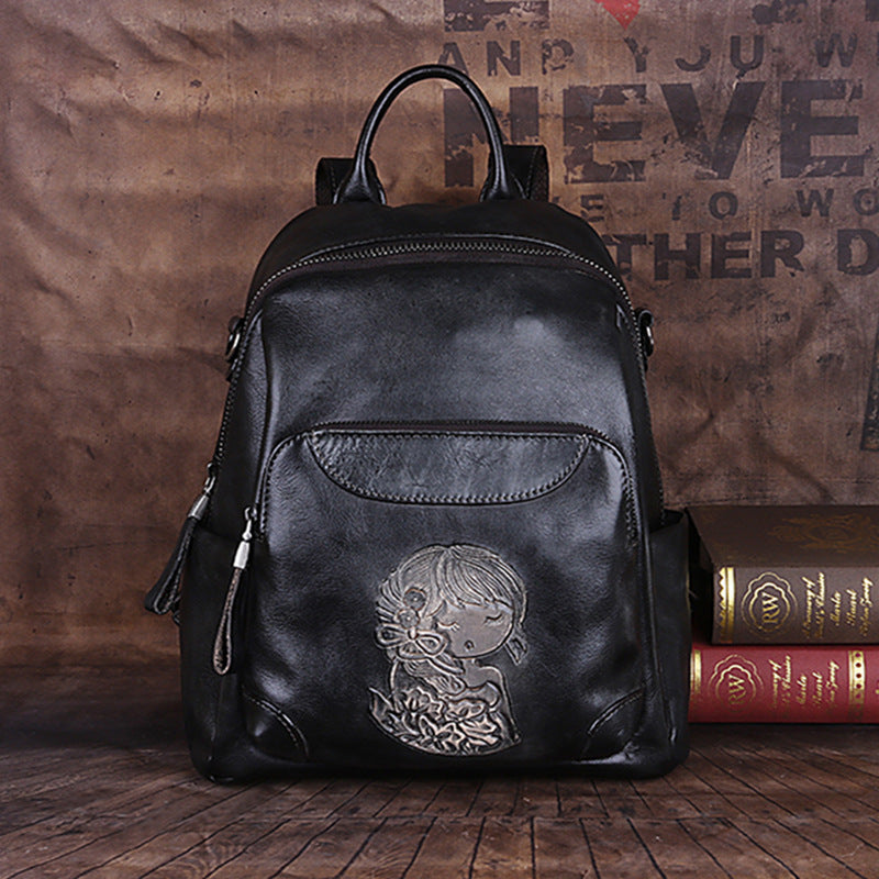 First Layer Cowhide Vegetable Tanned Leather Handmade Large-Capacity Backpack Shoulder Bag