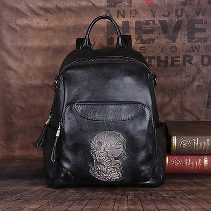 First Layer Cowhide Vegetable Tanned Leather Handmade Large-Capacity Backpack Shoulder Bag