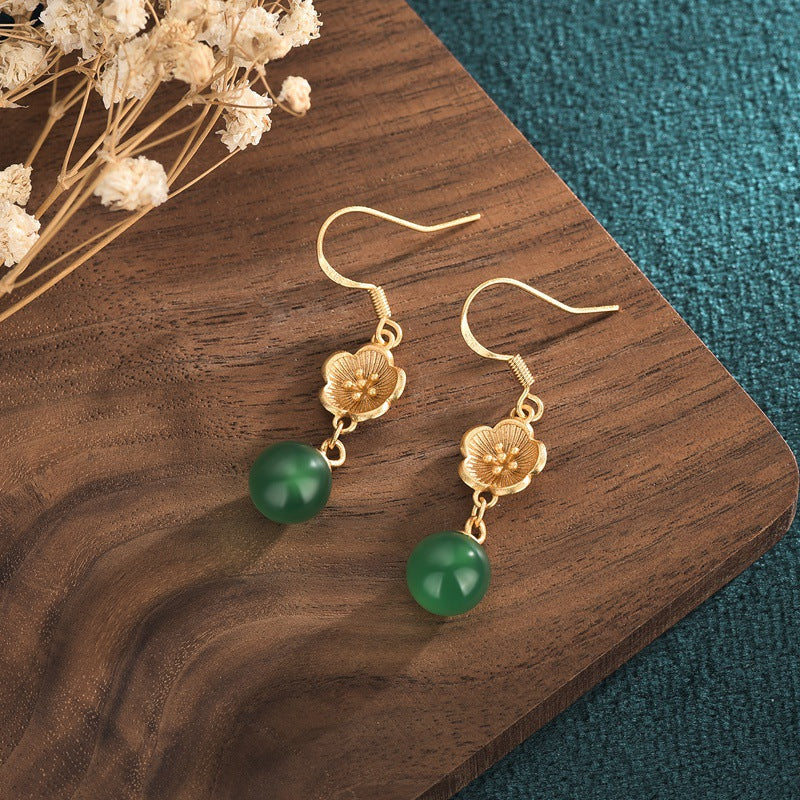 Summer Natural Chalcedony Ear Studs for Women