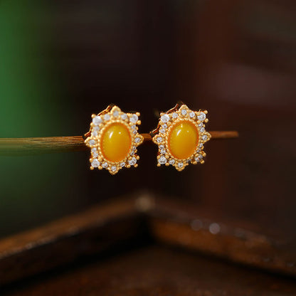2025 New High-End Niche 925 Silver Imitation Beeswax Amber Earrings for Women