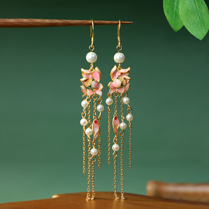 925 Silver Needle Hand-made Enamel Flowers Pearl Earrings for Women