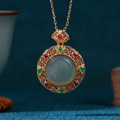 Real Gold Plated, Micro-inlaid Colored Diamond Imitation Hetian Jade Pendant Necklace for Men and Women