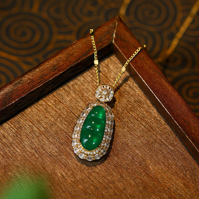 Imitation Jade Ping An Bean Pendant Necklace for Men and Women