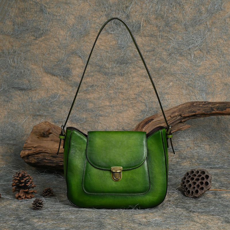 Women's Green Leather Vintage Handmade Underarm Shoulder Bag