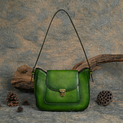 Women's Green Leather Vintage Handmade Underarm Shoulder Bag