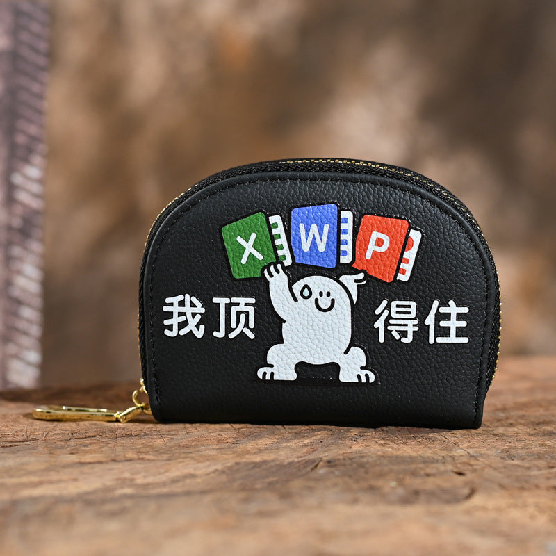 Genuine leather women's card holder, first layer cowhide embossed coin purse, vintage style, new color printing