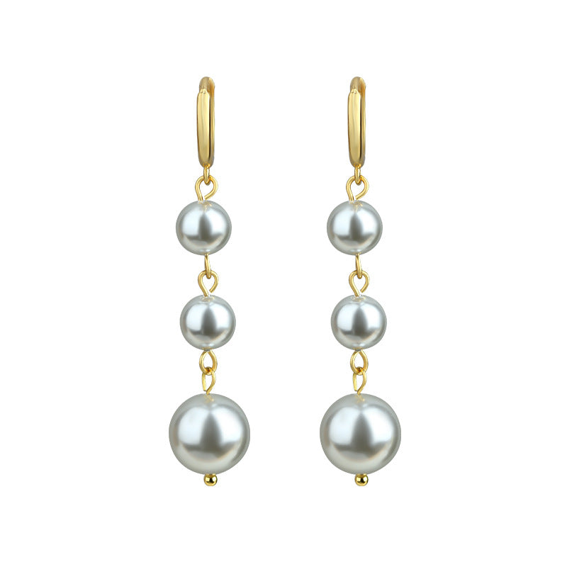 Shijia Pearl Light Luxury High Sense Beads Long Tassel Earrings