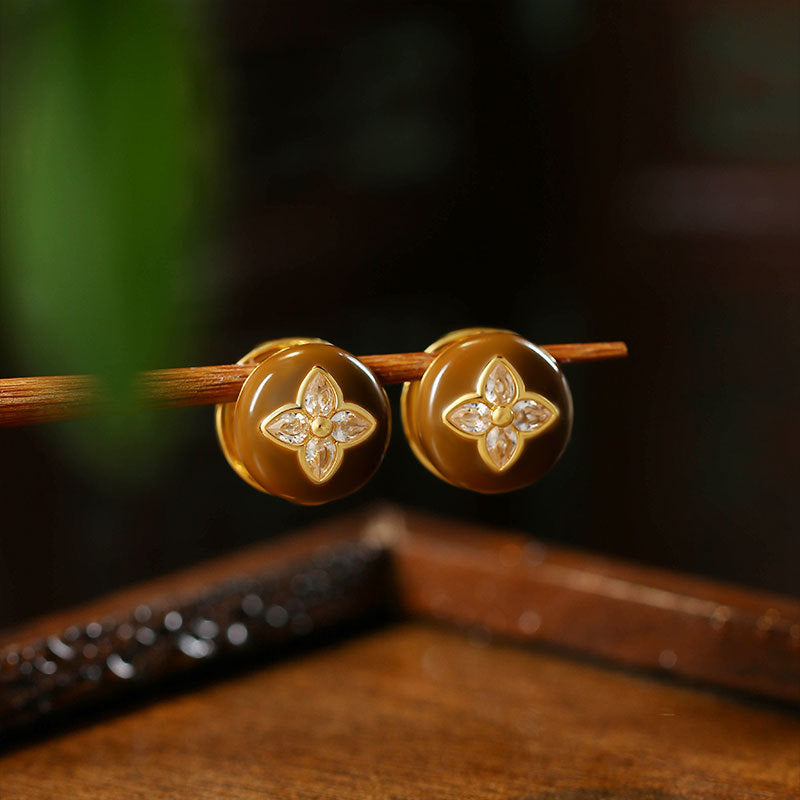 Exquisite Fashion Maillard Vintage Brown Oil Drop Women's French Ear Studs