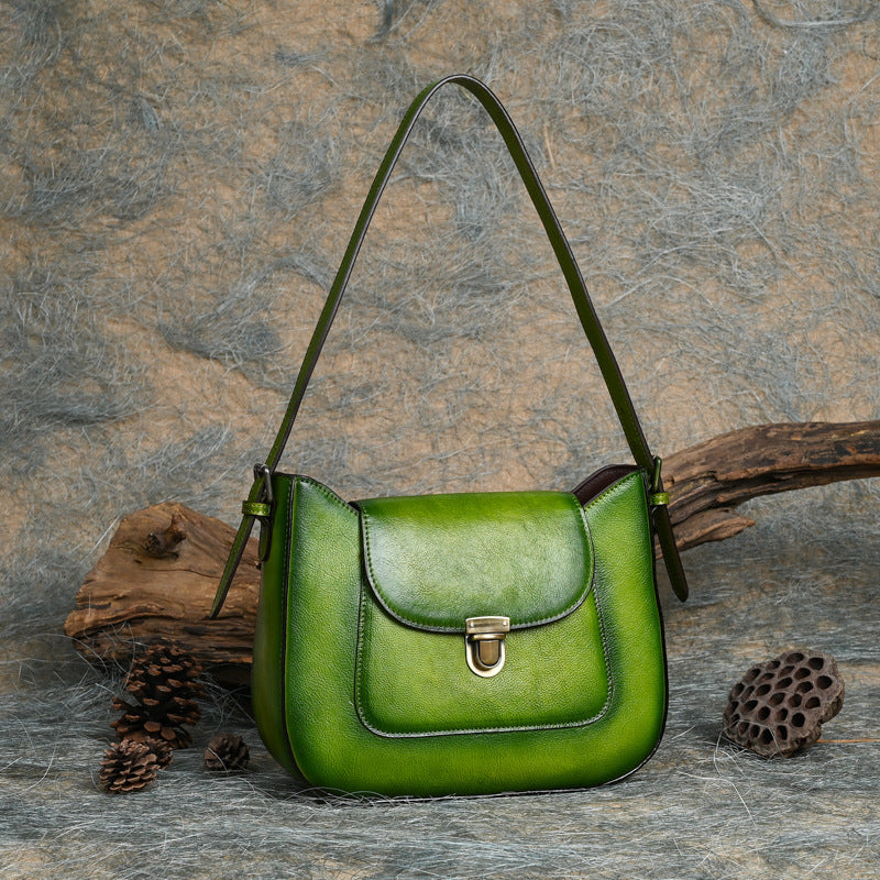 Women's Green Leather Vintage Handmade Underarm Shoulder Bag