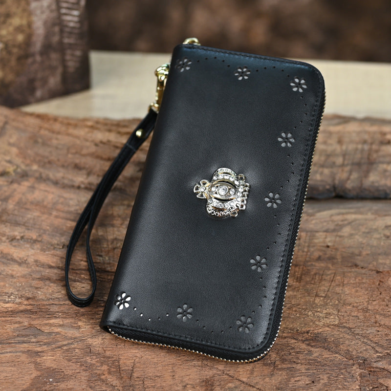 New Fashion Leather Women's Wallet - Large Capacity, First Layer Cowhide, Laser Hollow