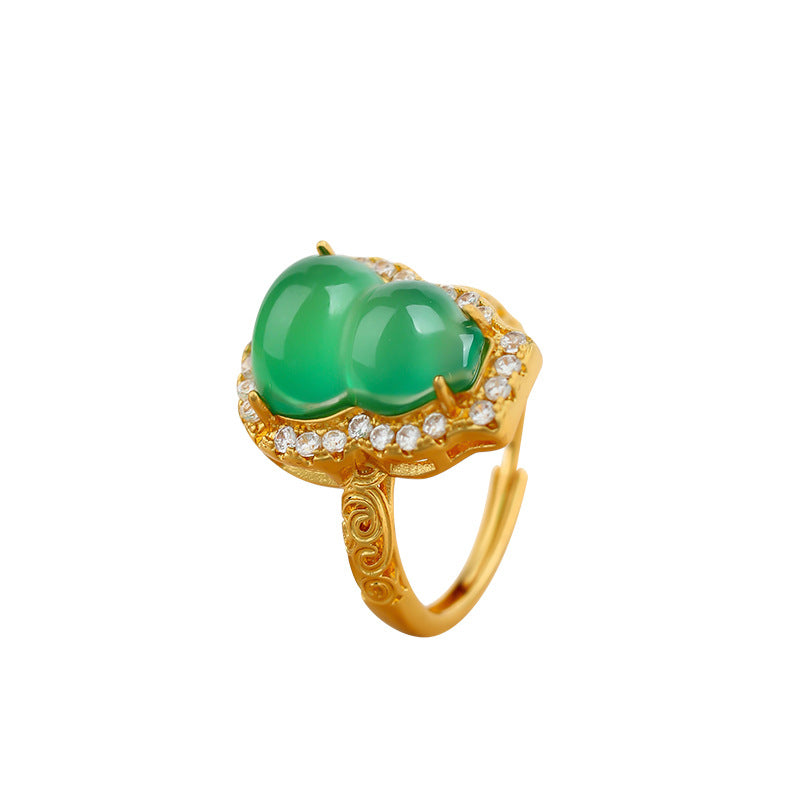 Cool Green Chalcedony Gourd Ring for Women