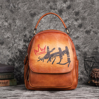 Women's First Layer Cowhide Artistic Retro Brushed Multi-purpose Backpack