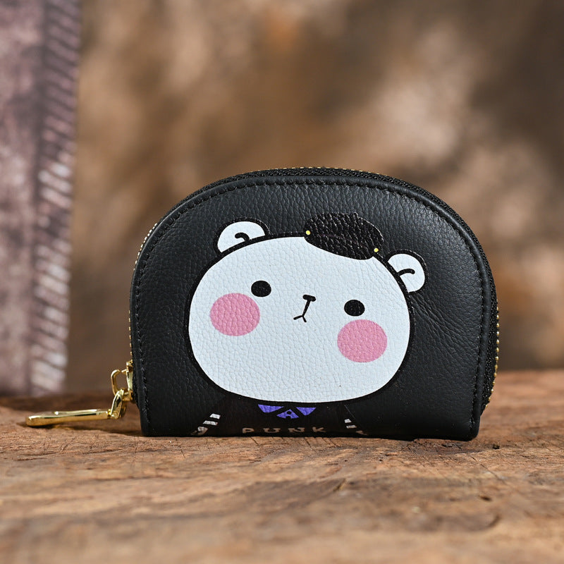 Genuine leather women's card holder, first layer cowhide embossed coin purse, vintage style, new color printing