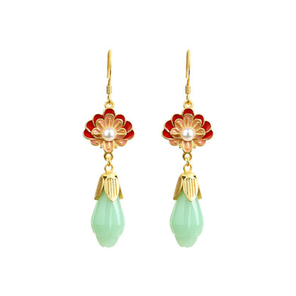 Aieryuan 925 Silver Lotus Earrings with Enamel Imitation Jade