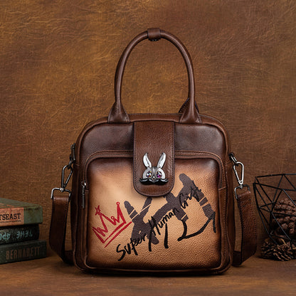 Top layer cowhide multi-purpose vegetable tanned leather women's bag, retro brushed style