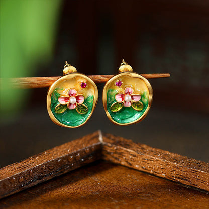 Monet Garden French Retro Silver Needle Flower Ear Studs