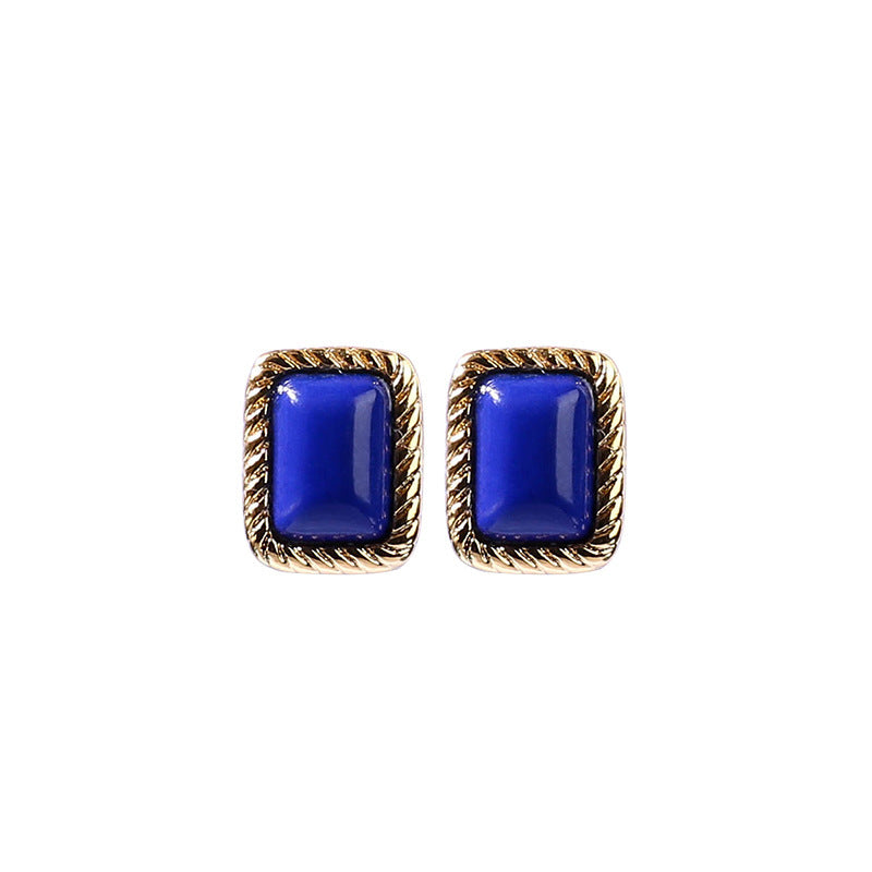 Ayeryuan S925 Silver Gold-plated Lapis Lazuli Square Niche Earrings