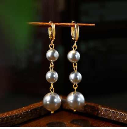 Shijia Pearl Light Luxury High Sense Beads Long Tassel Earrings