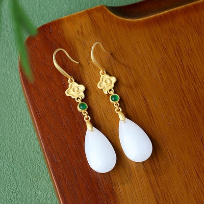 Real Gold Electroplating Xiangyun Imitation Jade Water Drop Earrings