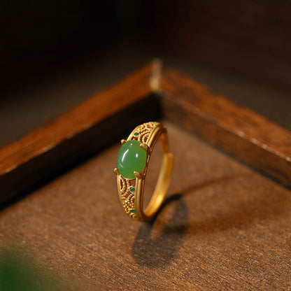 Royal Court Style Vintage Saddle Imitation Jasper Gold-plated Open Filament Finger Ring for Girls