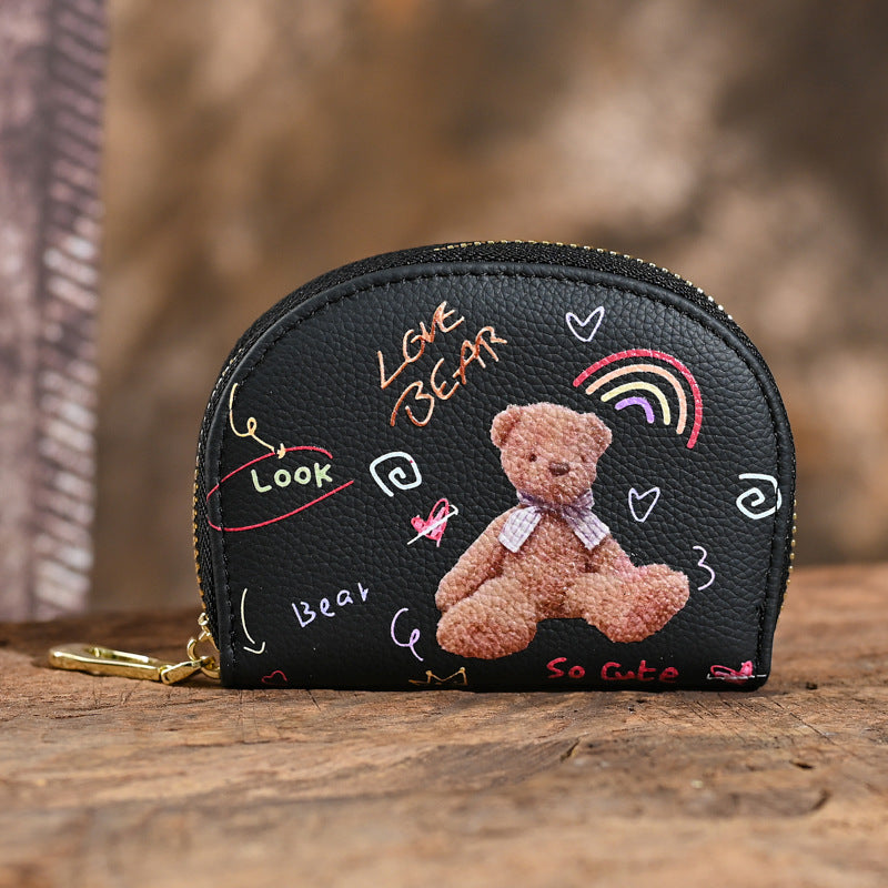 Genuine leather women's card holder, first layer cowhide embossed coin purse, vintage style, new color printing