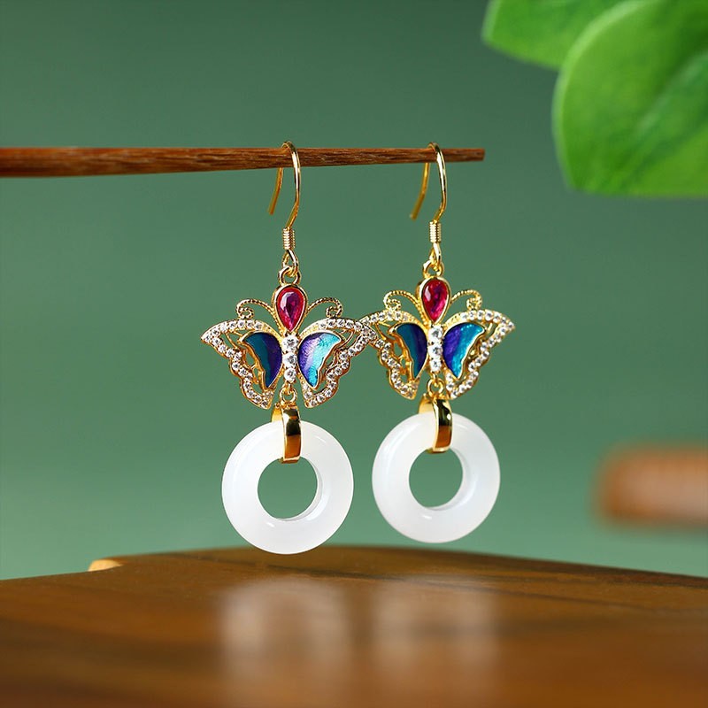 Enamel Gradient Imitation Jade Niche Earrings for Women in Summer