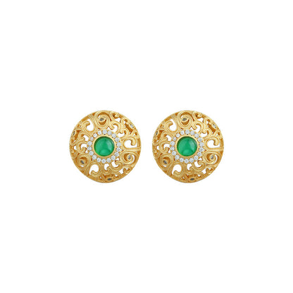 Green Chalcedony Earrings with Gold Craft, S925 Silver Needle Inlay, Light Luxury and All-match