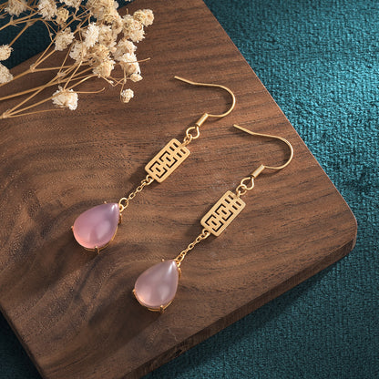 Summer Natural Chalcedony Ear Studs for Women