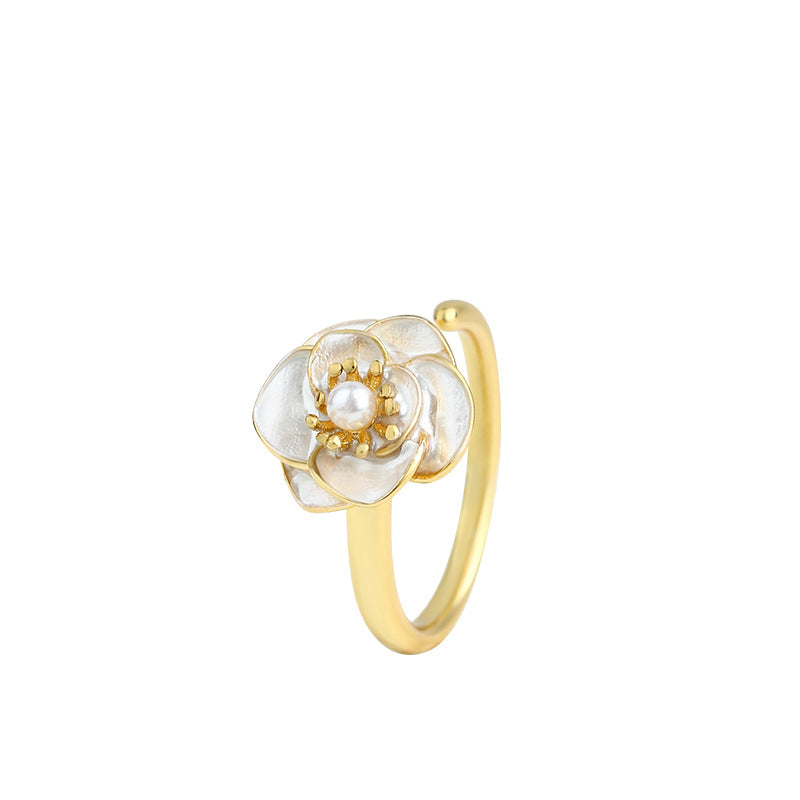 French Retro Niche Camellia Index Finger Ring for Women
