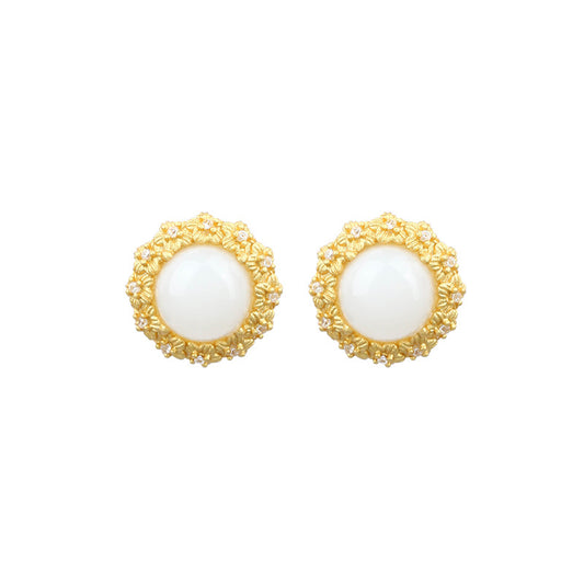925 Silver Sweet Flower Imitation Jade Earrings