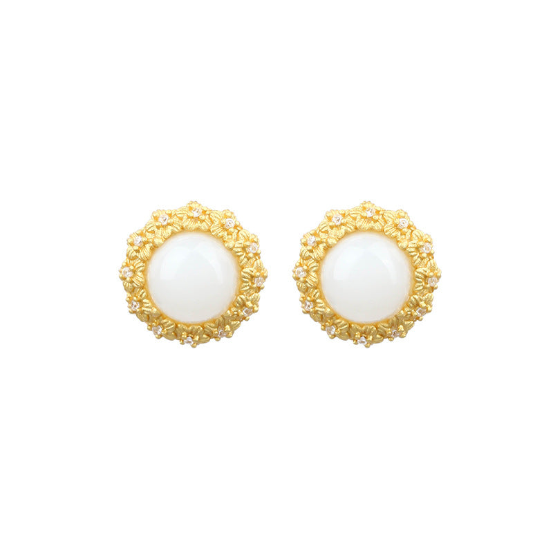 925 Silver Sweet Flower Imitation Jade Earrings