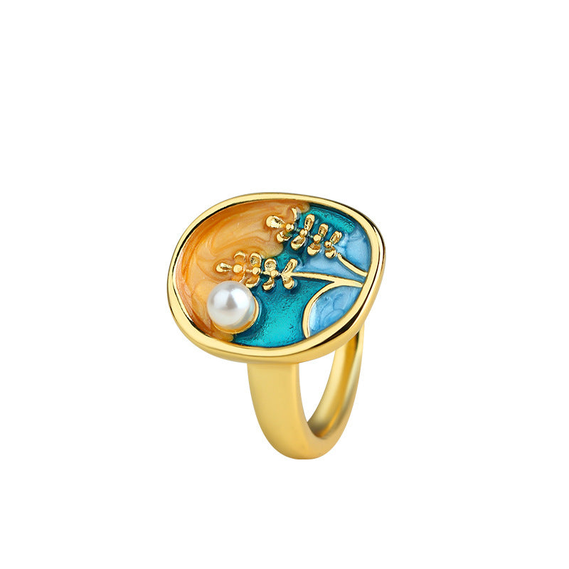 French Antique Oil Painting Style Wheat Ring for Women