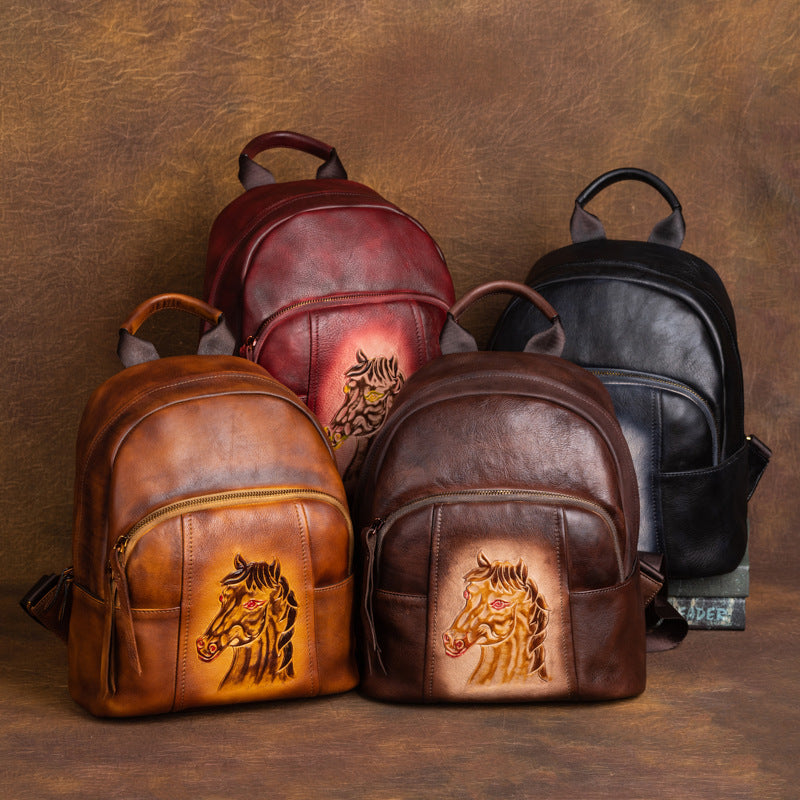 First layer cowhide vegetable tanned leather shoulder bag with Chinese style retro color