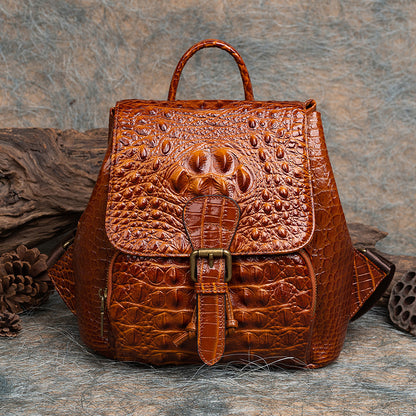 Top Layer Cowhide Crocodile Pattern Embossed Leather Backpack