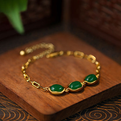 Gold-plated Imitation Hetian Jasper Hollow Bracelet, All-match