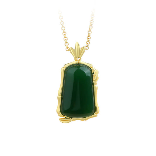 Mirror technology antique bamboo peace report square imitation Hetian jade clavicle necklace