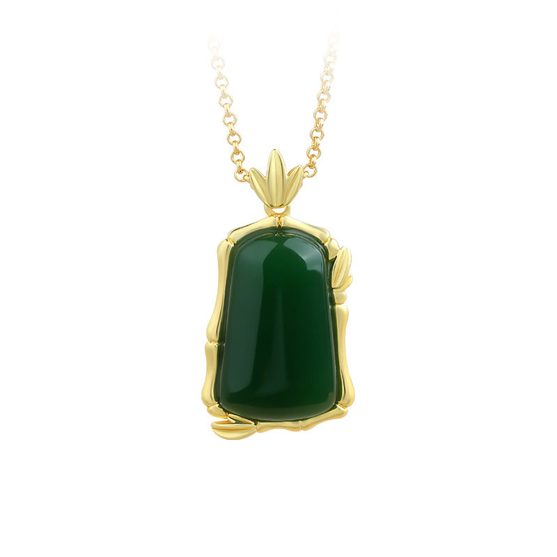 Mirror technology antique bamboo peace report square imitation Hetian jade clavicle necklace