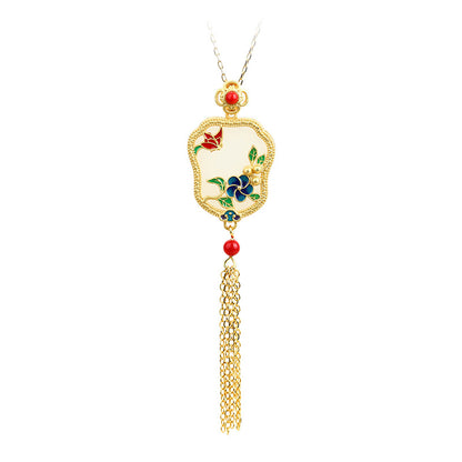 Flower Blossom Fan-shaped Cold Enamel Tassel Necklace