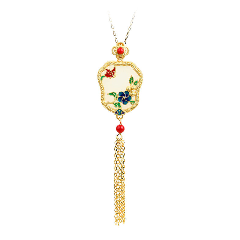 Flower Blossom Fan-shaped Cold Enamel Tassel Necklace