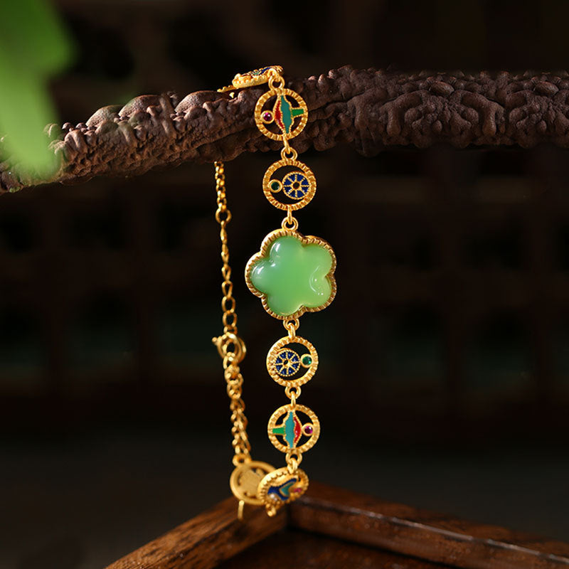Gold-plated Flower Glaze Gradient Color Imitation Jade Women's All-match Bracelet